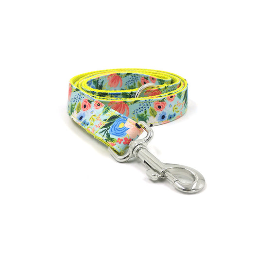 Luxury Orange Poppy and Blue Floral Dog Collar and Leash