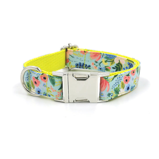 Luxury Orange Poppy and Blue Floral Dog Collar and Leash