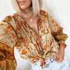 Orange Printed Seashell Cotton Blouse for Women