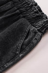 Black Bleached Casual Frill Elastic High Waist Pocket Denim Shorts