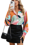 Multicolor Abstract Print Cuffed Sleeve Shirt