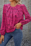 Pink and Black Leopard Long Sleeve Pleated Blouse