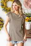 Grey Casual Striped Print Ruffle Summer Top