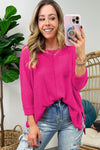 Rose Red Textured Sleeve Split Top