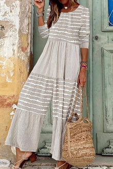  Light Grey Striped Wide Leg Jumpsuit