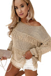 Khaki Boho Fringe Tasseled Knitted Sweater | Available in 3 Colors