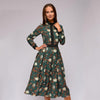 Green and Cream Floral Mid-length Dress