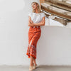 Women's Long Orange Patterned Skirt