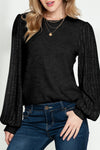 Black Contrast Ribbed Bishop Sleeve Top | Available in 3 Colors