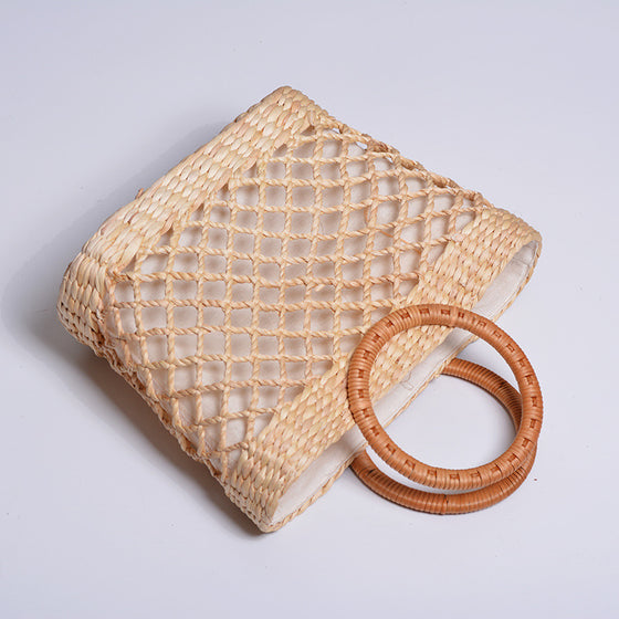 Rattan ins handmade straw net woven square handmade bag