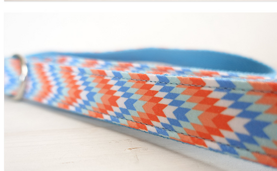 Luxury Orange and Blue Nordic Patterned Dog Collar and Leash