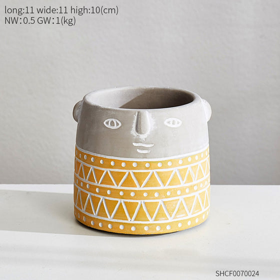 Cartoon Head Cement Flowerpot