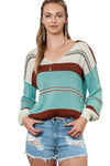 Peach Blossom Striped Pattern Knit V Neck Sweater | Other Colors Available