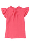 Rosy Crinkled Ruffle Casual Short Sleeve Blouse