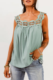  Pastel Green Crochet Square Neck Sleeveless Shirt