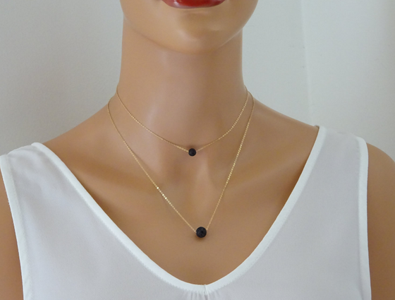 Black Lava Stone Necklace | Available in Gold or Silver