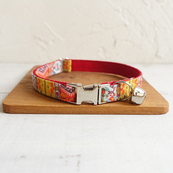 Adjustable Cat Collar With Bell in Boho Pattern