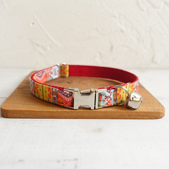 Adjustable Cat Collar With Bell in Boho Pattern