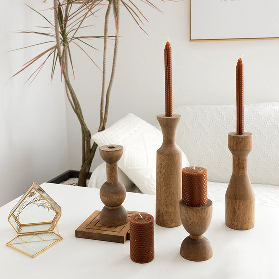 Rustic Wooden Nordic Style Candle Stick Holders