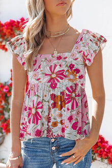  Floral Print Flowy Sleeveless Shirt