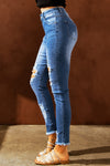 Light Blue High Waist Distressed Skinny Jeans