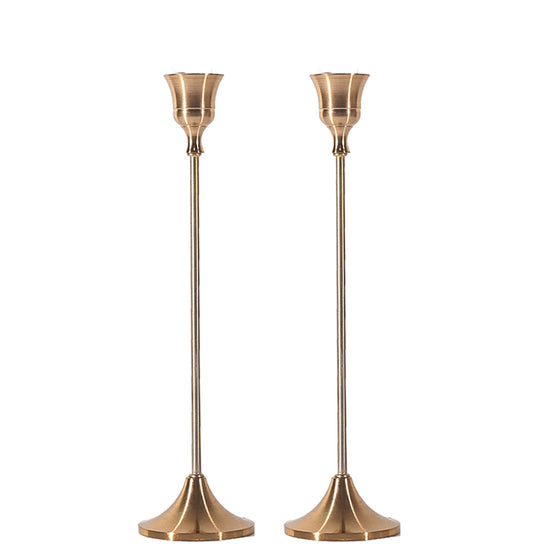 Retro Candlestick Holders Set in Brass Finish