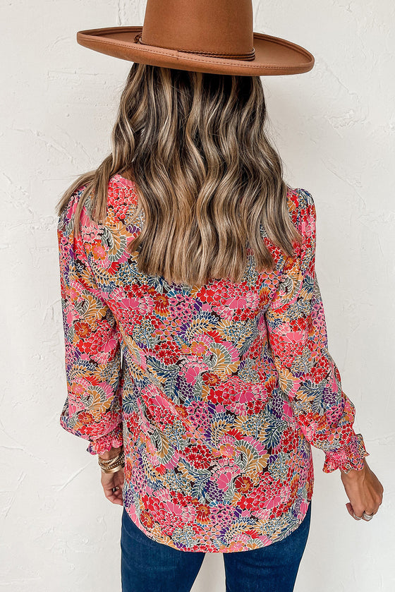 Multicolor Floral Print Smocked Cuffs Long Sleeve Blouse | Available in 2 Patterns