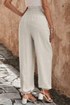 Beige Smocked High Waist Loose Jogger Pants