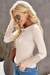 Beige Ribbed Lace Crochet Long Sleeve Shirt | Also Available in Black