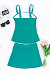 Green Square Neck Adjustable Strap Ruched Tankini Swimsuit