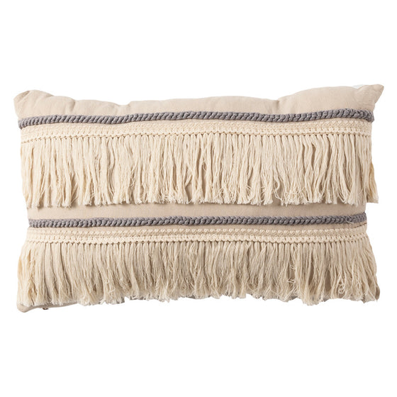 Luna Hemp and Cotton Fringe Throw Pillow Cover in Beige