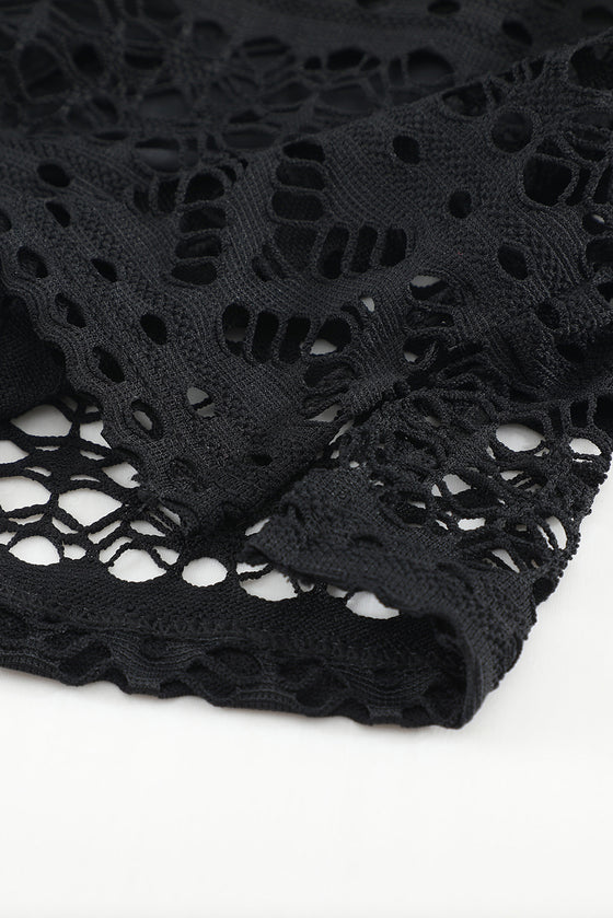 Black Crochet Drawstring Cut Out Bikini Bottom