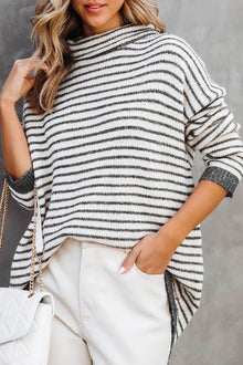  Gray Striped Turtleneck Oversized Sweater | Available in 4 Colors