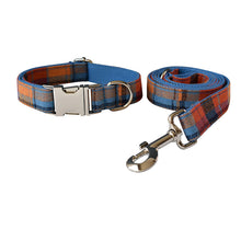  Luxury Orange and Blue Plaid Dog Collar and Leash