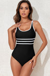 Black Contrast Trim U Neck Adjustable Strap One-Piece Swimwear