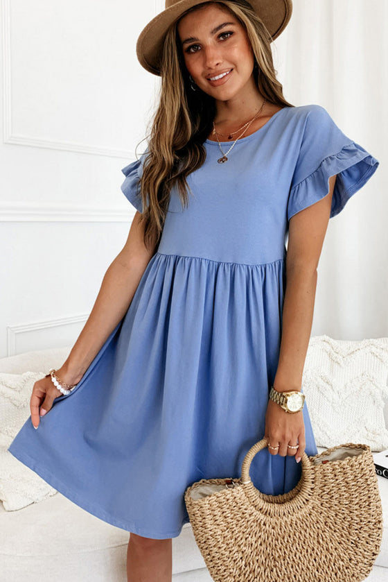 Sky Blue Pleated Dress