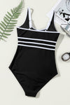 Black Contrast Trim U Neck Adjustable Strap One-Piece Swimwear