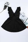 Black Cut Out Ruffle Crossed One Piece Swim Dress | Available in 2 Colors