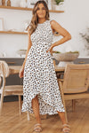 White Smocked Sleeveless Leopard Print Dress