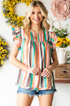 Striped Keyhole Sleeve Blouse | Available in 2 Patterns