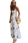 White Tropical Print Smocked Maxi Dress