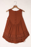 Apricot Casual Contrast Lace Crochet Button Back Sleeveless Shirt