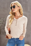 Beige Ribbed Lace Crochet Long Sleeve Shirt | Also Available in Black