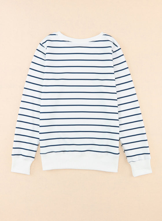 Striped Print Casual Long Sleeve Pullover Top | Available in 2 Colors