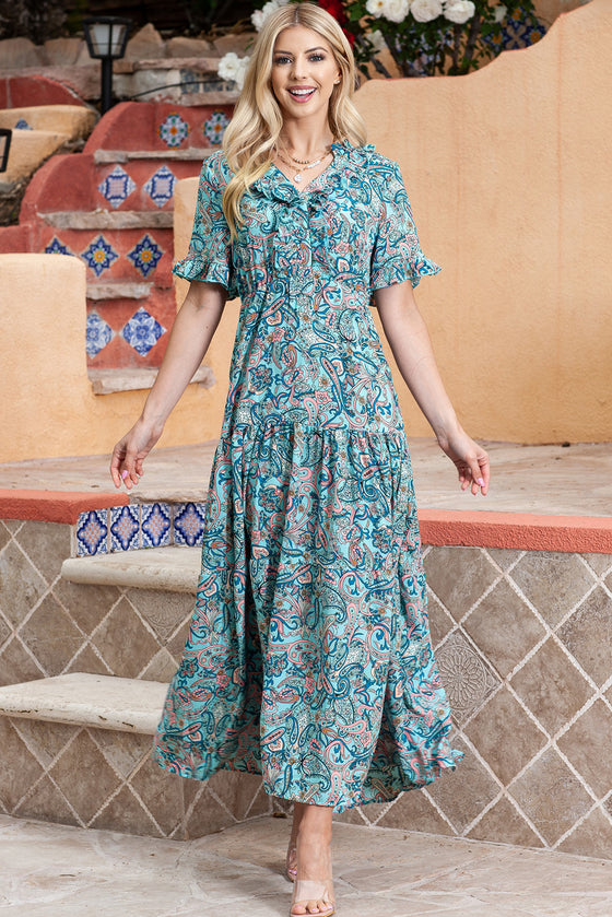 Sky Blue Paisley Maxi Dress