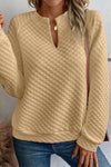 White Quilted V-Neck Solid Color Long Sleeve Top | Available in 4 Colors