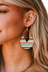 Multicolor Rainbow Stripe Pattern Wooden Pendant Hook Earrings