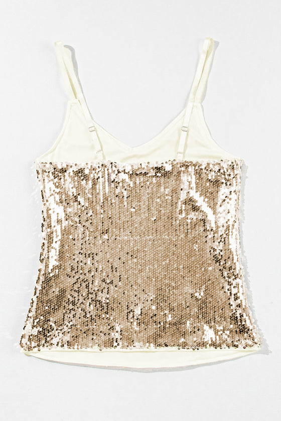 Light Beige Adjustable Spaghetti Straps Sequins Camisole