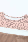 Khaki Leopard Casual Color Block T Shirt