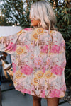 Pink 3/4 Sleeve Loose Fit Floral Blouse